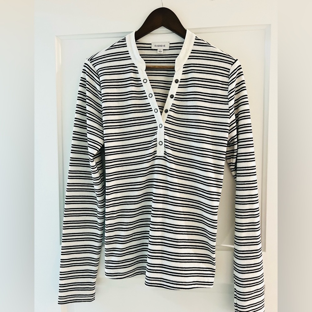 Evereve White and Black Striped Button Henley